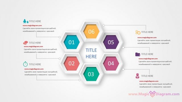 Шаблон диаграммы для PowerPoint: Шестиугольники по кругу